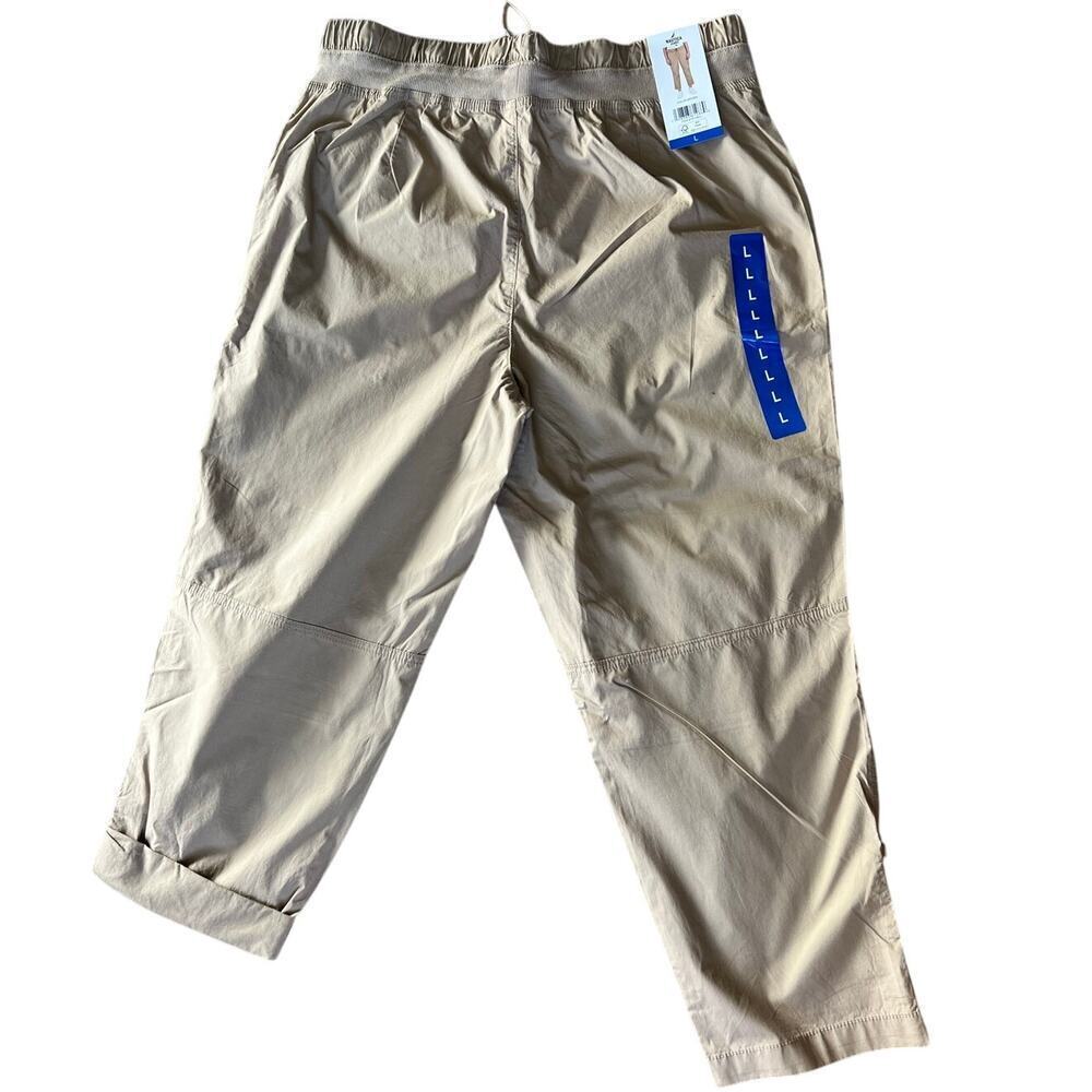 NWT Nautica Women's Cotton Roll-Tab Utility Pants, Large, Tan, Elastic Waist - Picture 3 of 13